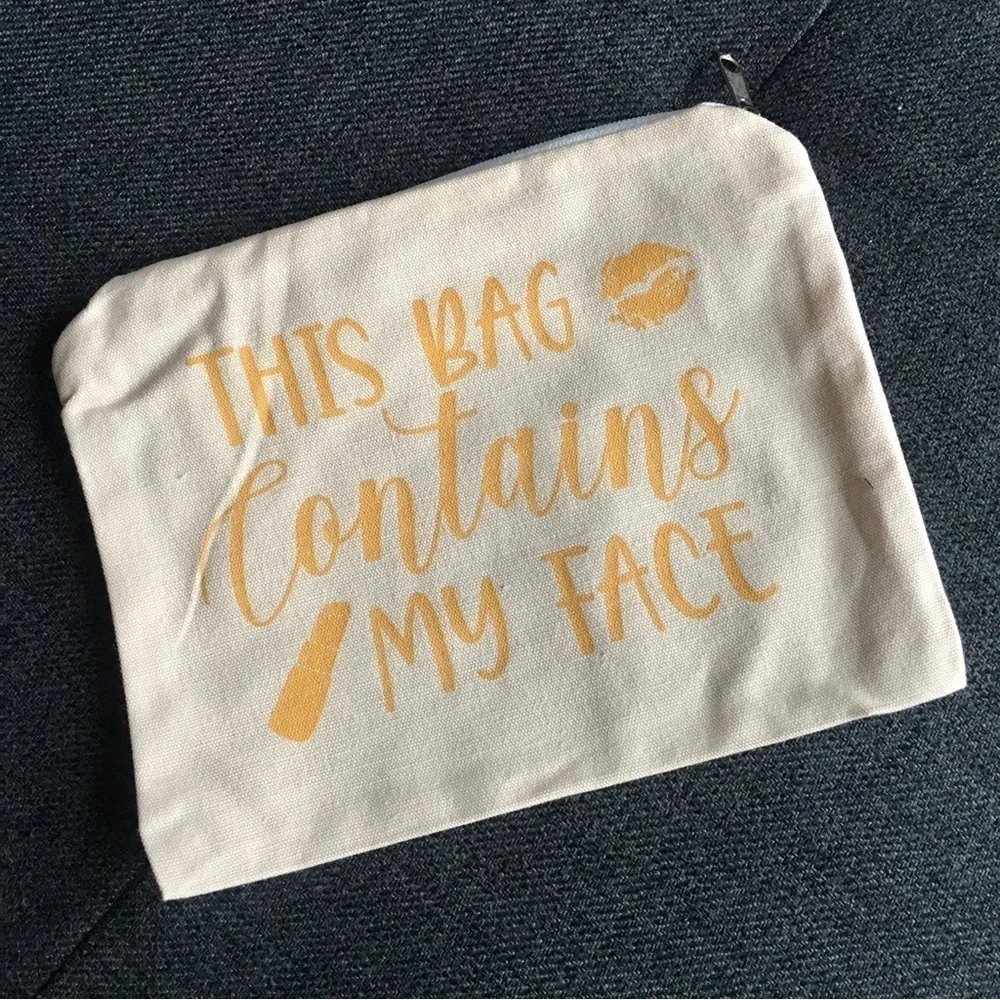 “This Bag Contains My Face” Makeup Bag, Travel Pouch, Yellow